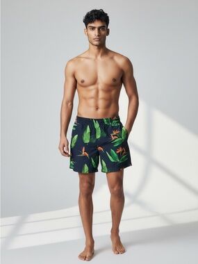 Bear Bottom Men’s Size Medium 5.5” Drawstring Swim Trunks Tropical Floral